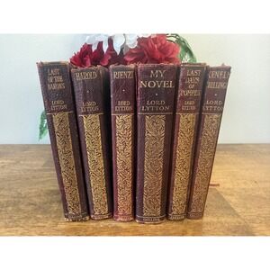 Vintage Gilt Leather Bound Book Set Lord Lytton Collins Illustrated Decor